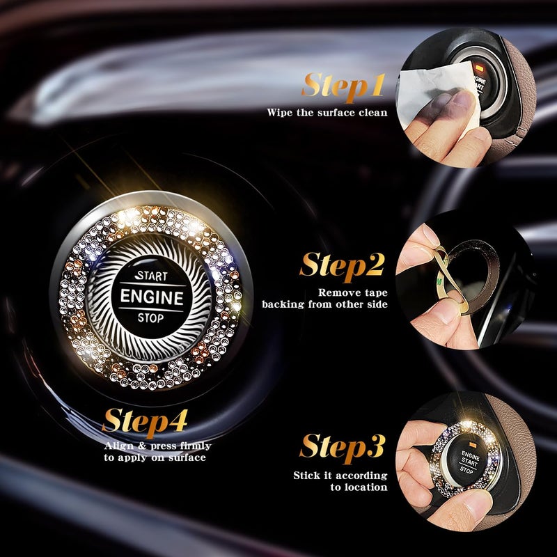 Murimt 3 Circles of 160 Rhinestones Bling Car Push Start Button Cover Accessories for Women - Emblem Sticker Decoration Ring & Knob - Image 4